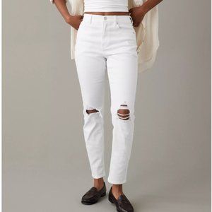 AE Stretch Ripped Mom Jean - White, Size 4 Long